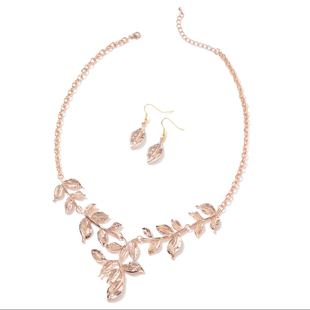 Rosetone Plated RG 925 Leaf Earrings and Necklace